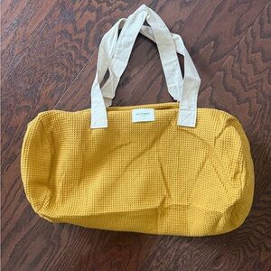 Yellow Waffle Tote Bag with Cream Handles Octobre duffel bag